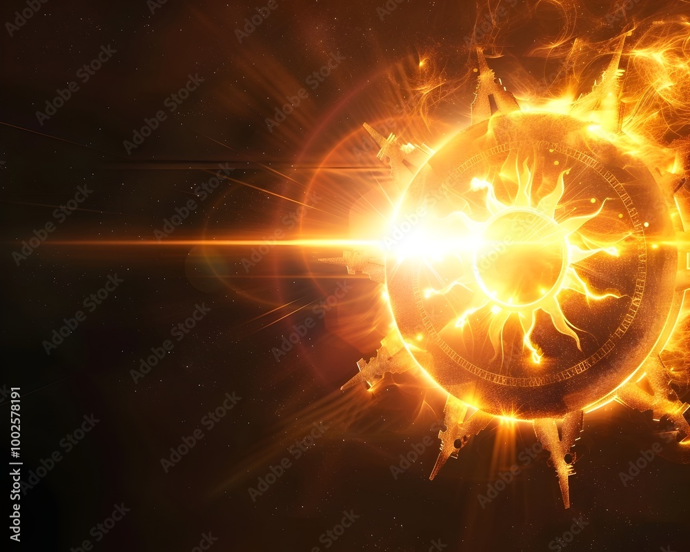 Fototapeta premium Radiant Clockwork Sun Harmony of Light and Time in the Cosmic Sphere