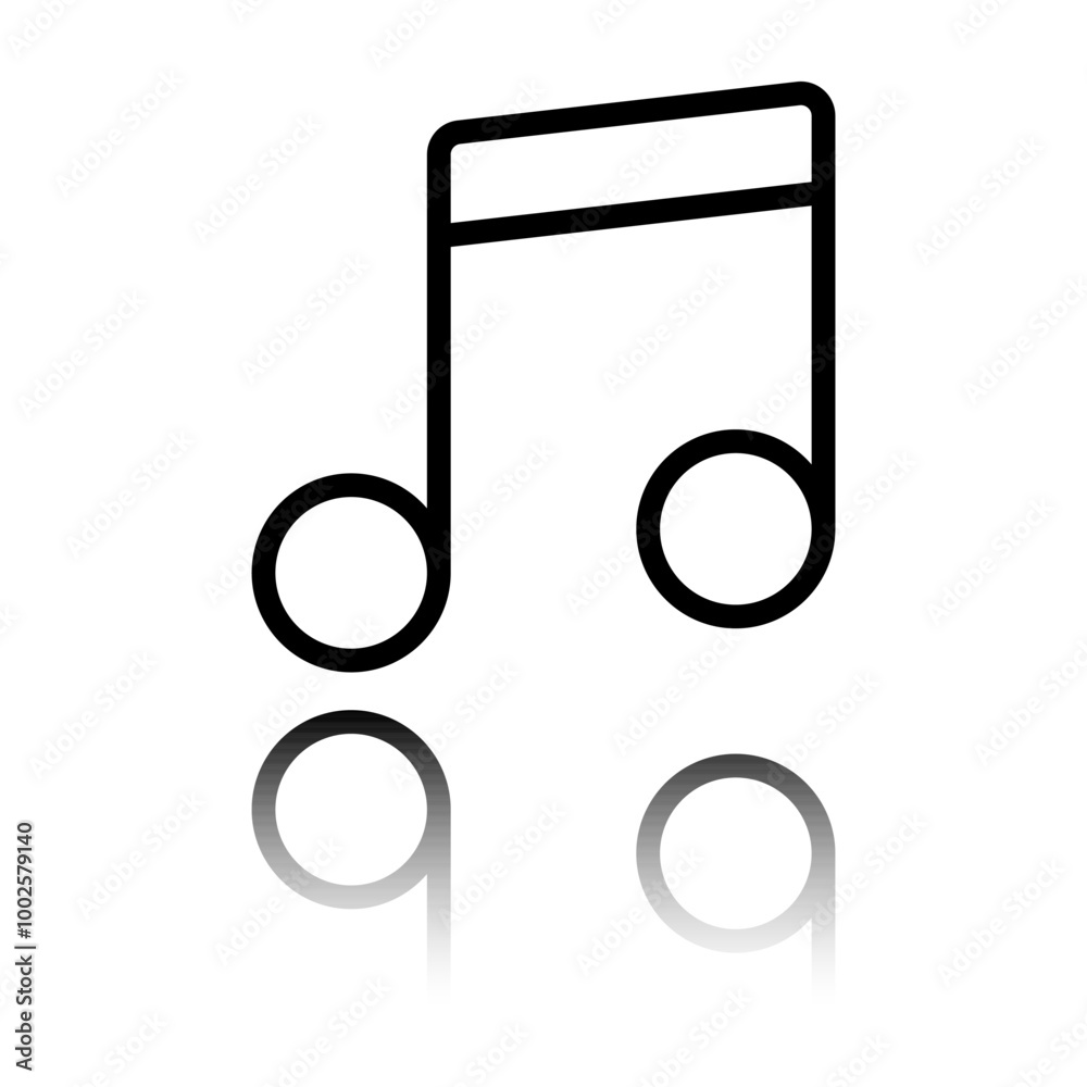 Musical simple icon vector. Flat design. Black icon with mirror reflection. White background