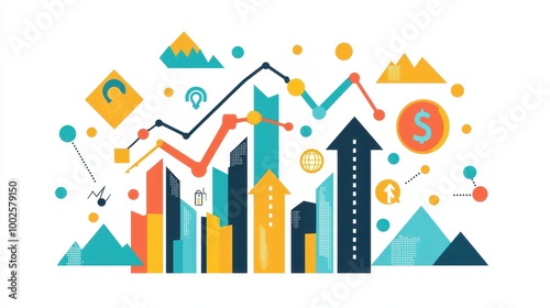 Modern infographic showing business growth with bold lines, sharp graphs, and colorful elements.
