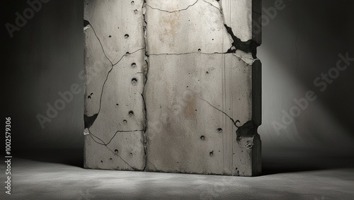 Grungy, textured brick wall with a small hole, aged and weathered with a vintage, rough surface