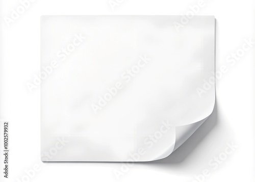 Blank square paper sheet with curled corner, isolated on white background