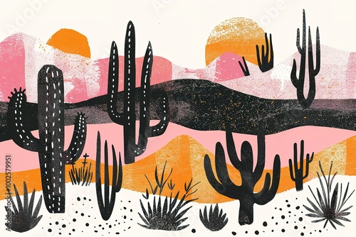 Arizona vector artwork, Seamless pattern vector summer cactus on desert mix with beautiful blooming succulents flower for fashion fabric and all prints on pink background.