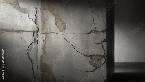 Grungy, textured brick wall with a small hole, aged and weathered with a vintage, rough surface