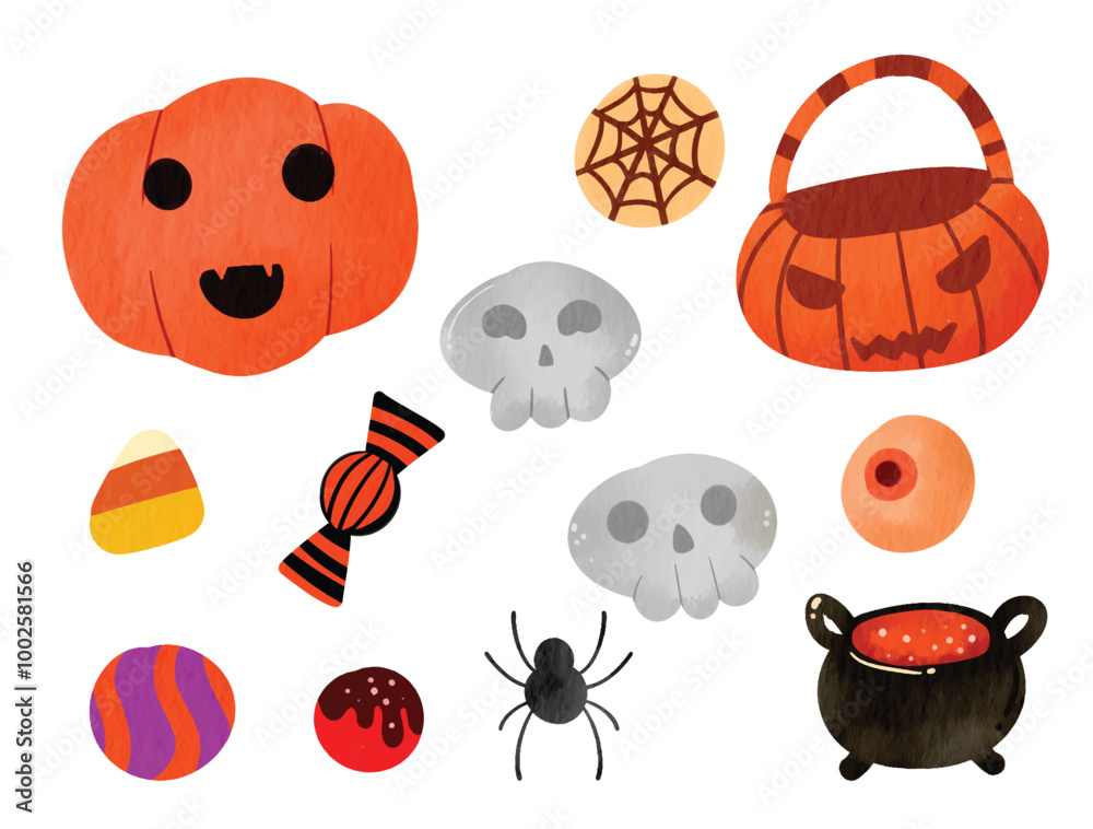 Fototapeta premium Cute hand drawn Halloween illustration element collection Vector Elements
