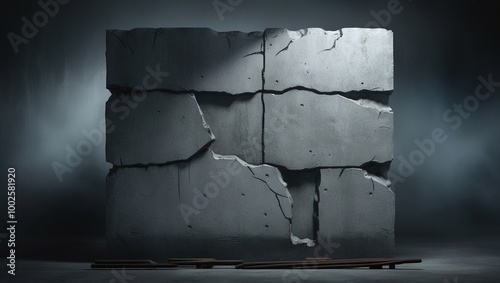 Grungy, textured brick wall with a small hole, aged and weathered with a vintage, rough surface