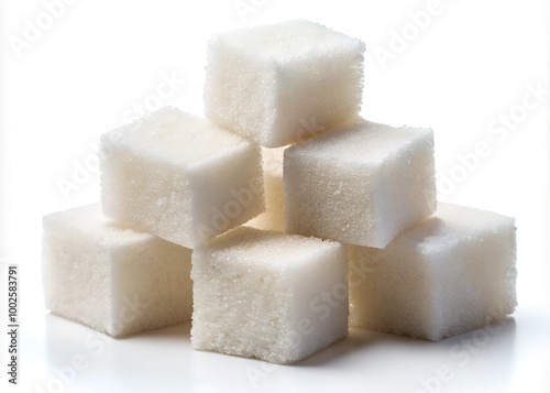 Set of white sugar cubes, isolated on white background