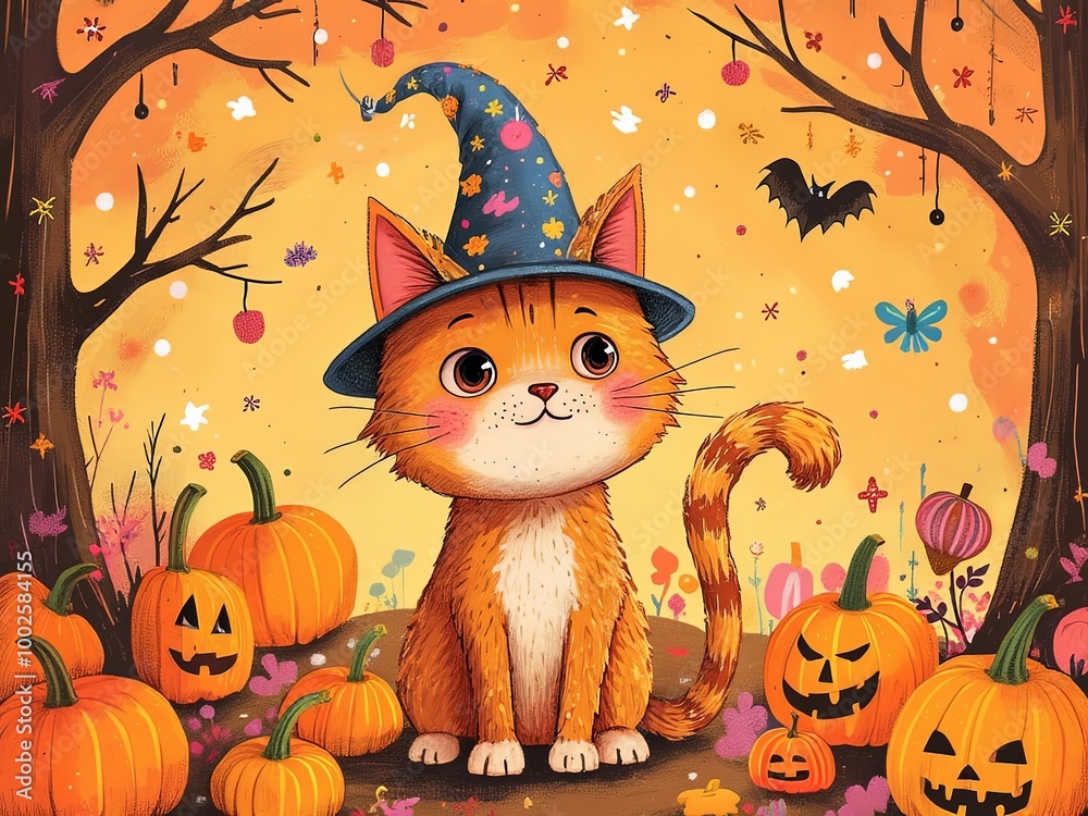 halloween cat with pumpkin halloween cat with pumpkin