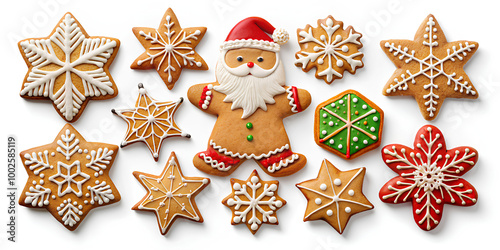 Different design of Cookie biscuit. Gingerbread, Christmas Snowflake, Star, Santa, tree, Christmas concept