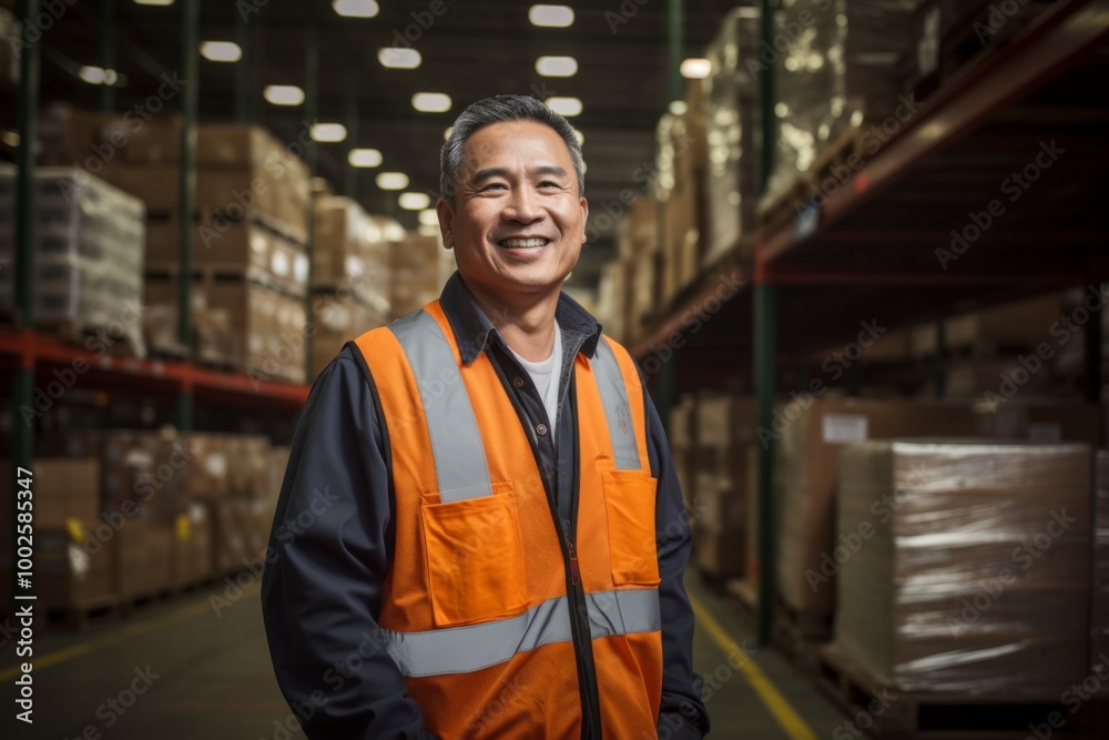 Portrait of a smiling middle aged male warehouse worker Portrait of a smiling middle aged male warehouse worker