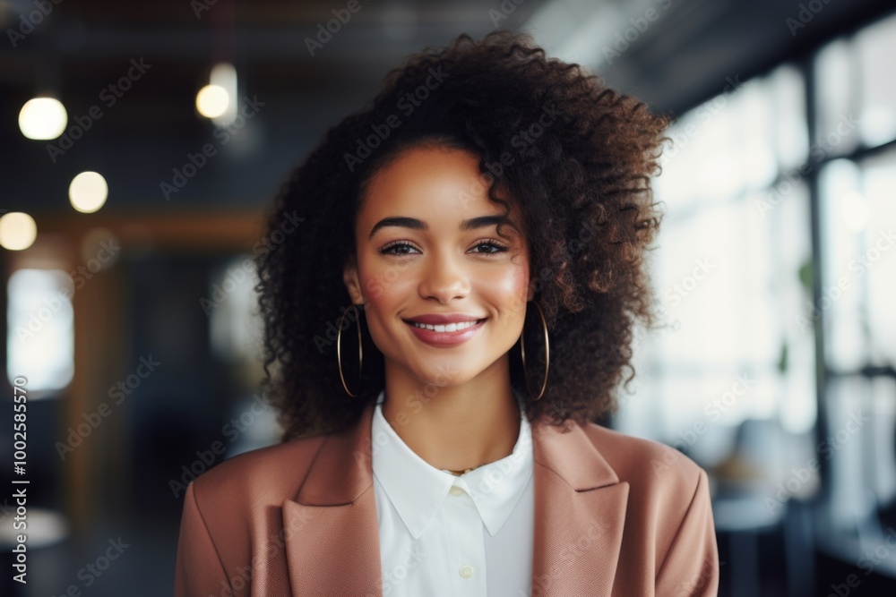 Obraz premium Smiling portrait of a young hipster African American woman in office