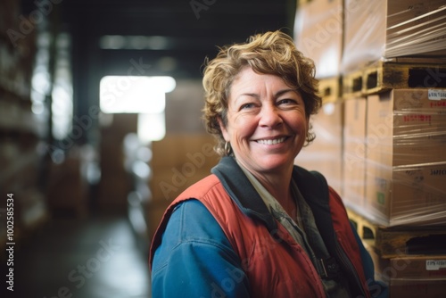 Portrait of a smiling middle aged female warehouse worker