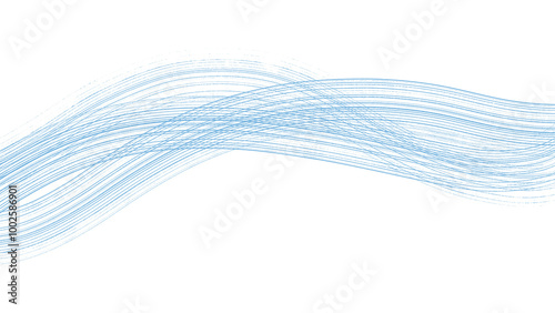 abstract blue wavy lines design element on transparent background