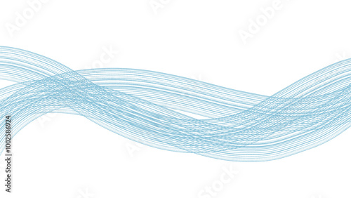 abstract blue wavy lines design element on transparent background
