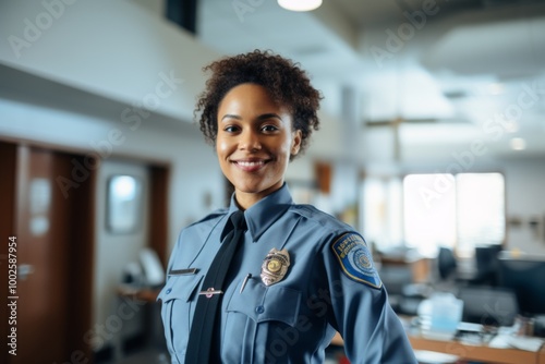 Portrait of a young female African American police officer