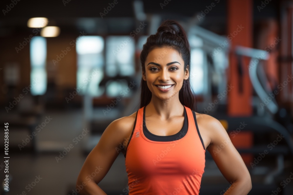 Portrait of a young female African American fitness trainer in gym Portrait of a young female African American fitness trainer in gym