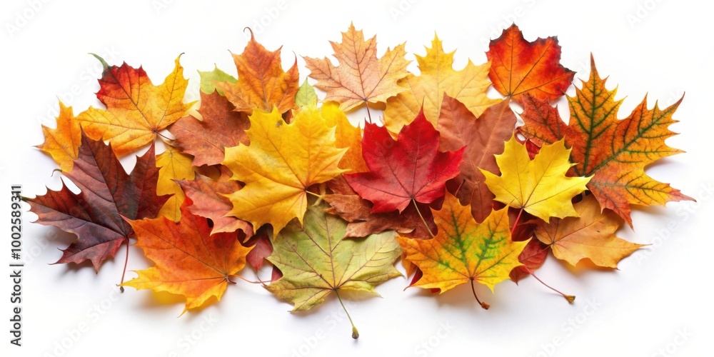 Autumn green, orange, red, yellow leaves on the white background Autumn green, orange, red, yellow leaves on the white background