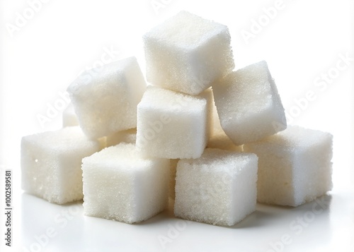 White sugar cubes, isolated on white background