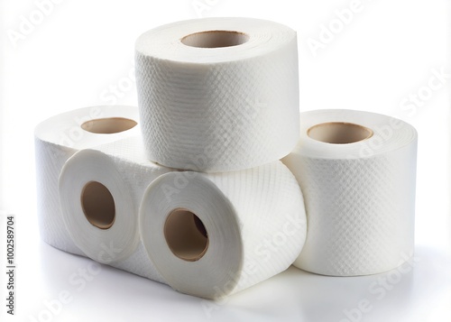 Three rolls of white toilet paper, isolated on white background