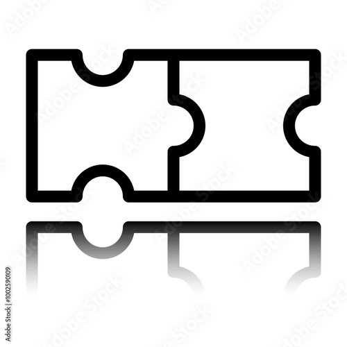 Puzzle simple icon vector. Flat design. Black icon with mirror reflection. White background