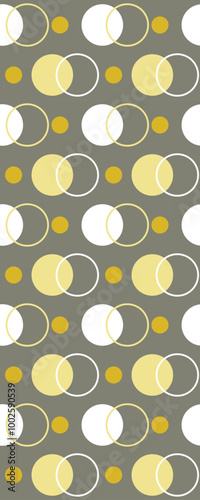 A geometric pattern featuring overlapping circles and ovals in shades of yellow, white, and gray.