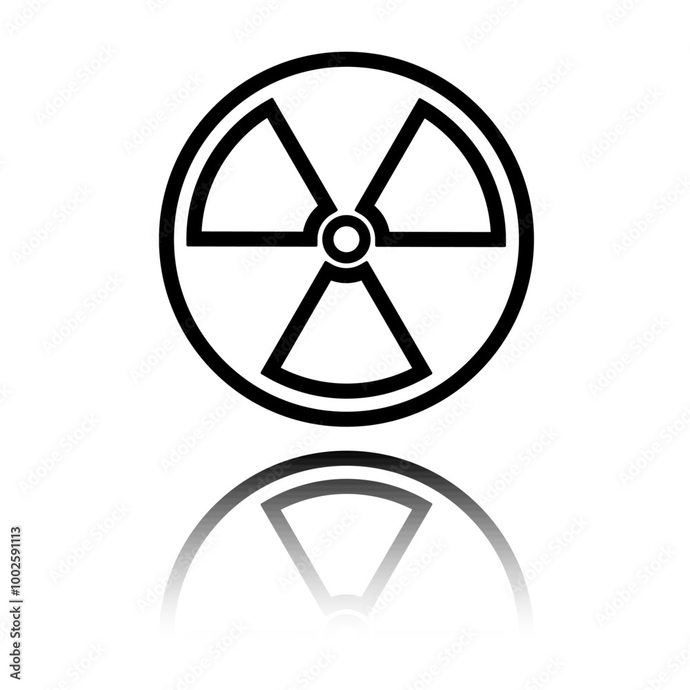 Radiation simple icon vector. Flat design. Black icon with mirror reflection. White background Radiation simple icon vector. Flat design. Black icon with mirror reflection. White background