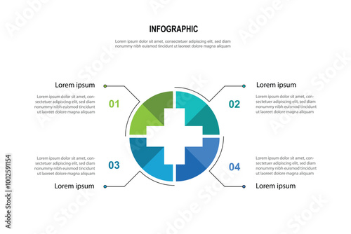 4 step process on circle infographic with health concept 