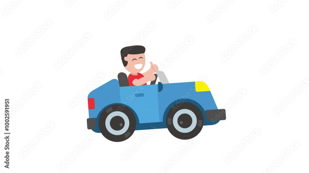 animated cartoon illustration of a man driving a car with thumbs up hand gesture, alpha channel background, looping animation animated cartoon illustration of a man driving a car with thumbs up hand gesture, alpha channel background, looping animation