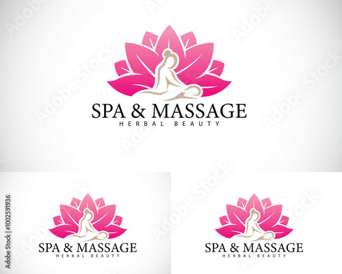 Spa massage logo creative design concept lotus health herbal spine