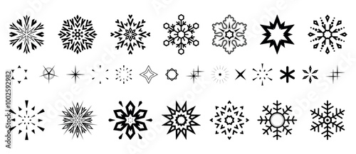 Snowflakes icon collection. Graphic modern black and white ornament.