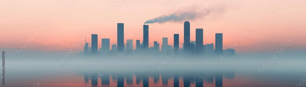 Fototapeta premium A city skyline engulfed in smog
