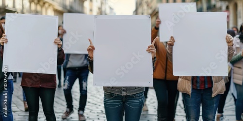 Protesters Holding Blank Signs in Street