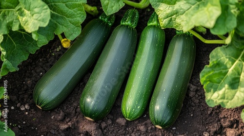 Above view of newly cultivated zucchini in a garden