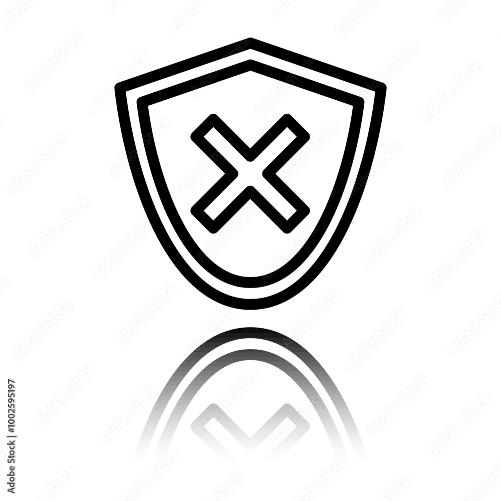 Security simple icon vector. Flat design. Black icon with mirror reflection. White background Security simple icon vector. Flat design. Black icon with mirror reflection. White background