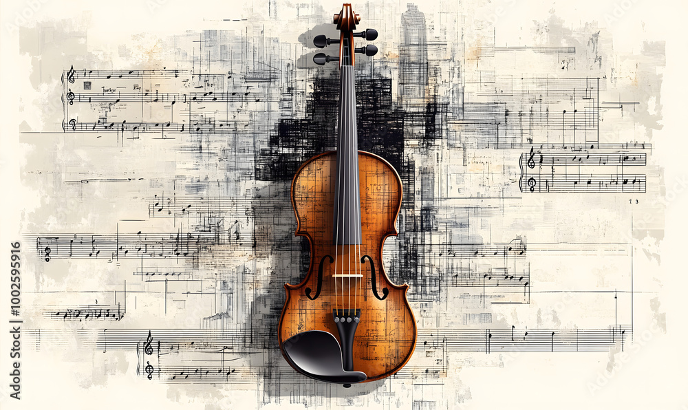 Artistic Violin with Musical Notes and Abstract Background Artistic Violin with Musical Notes and Abstract Background