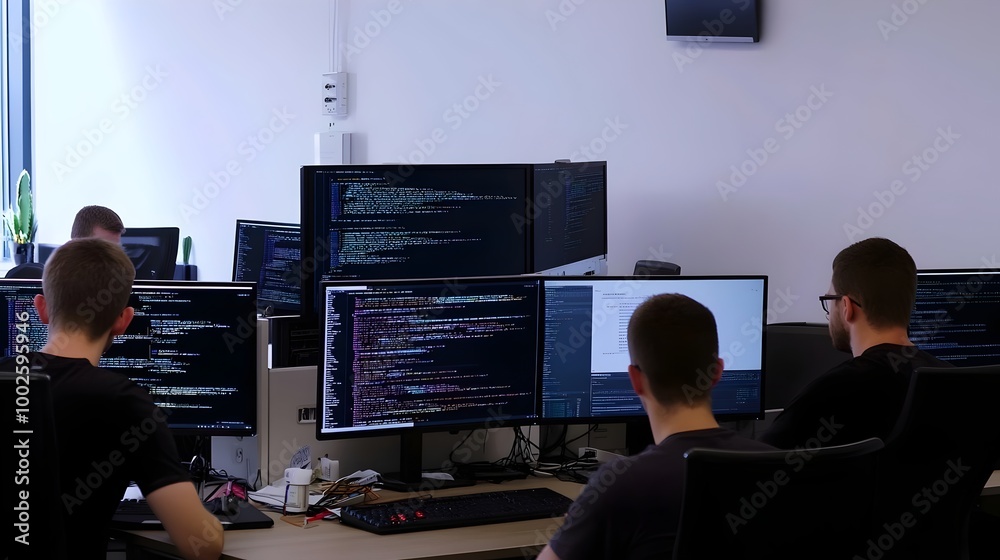 Developers Analyzing Complex Code Programming Software Solutions Team Collaboration Developers Analyzing Complex Code Programming Software Solutions Team Collaboration
