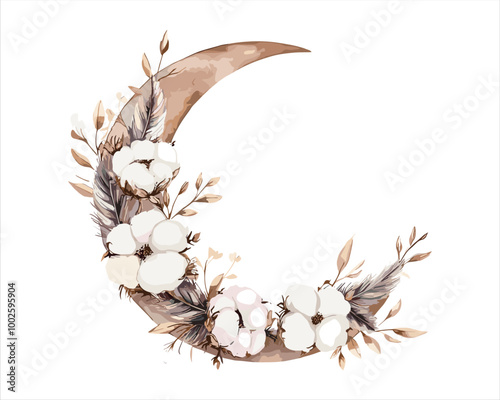 Moon Shaped Wreath with Cotton Flower
