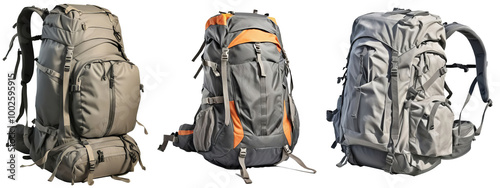 Collection of backpacks isolated on transparent background