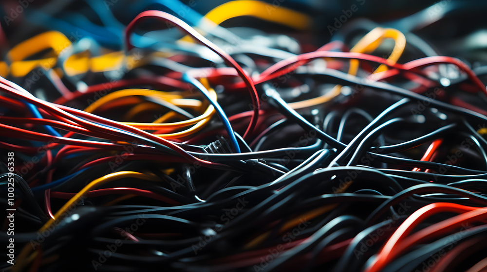 Modern Technology background with cables, conceptt for server internet and communication, abstract digital computer illustration for future tech