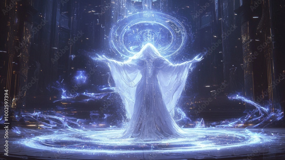 Obraz premium Enchanting Sorceress Conjuror with Mystical Energies and Glowing Symbols