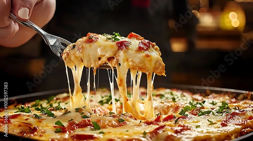 Closeup of Delicious Lasagna with Melted Cheese and Parsley photo