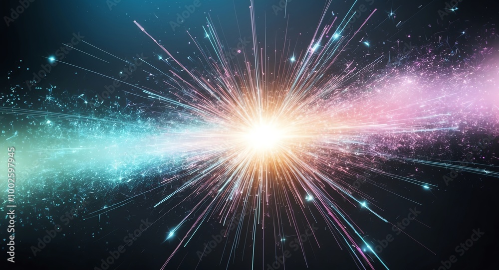 Energetic bursts of pastel colored light particles with shimmering sparks on a dark backdrop Energetic bursts of pastel colored light particles with shimmering sparks on a dark backdrop