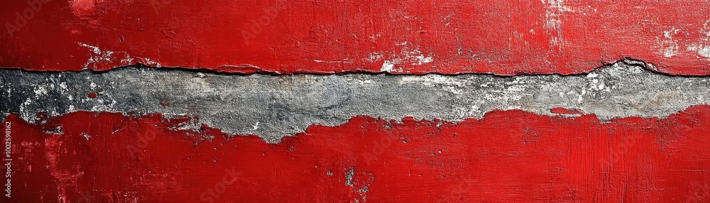Obraz premium Close-up of a red and gray weathered wall with a crack