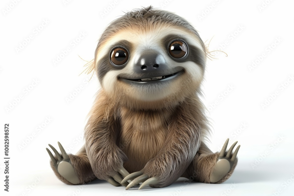 Fototapeta premium Cute sitting baby sloth on white background