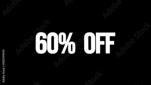 60% OFF SHOP NOW text animation, discount concept. Seamless looping video