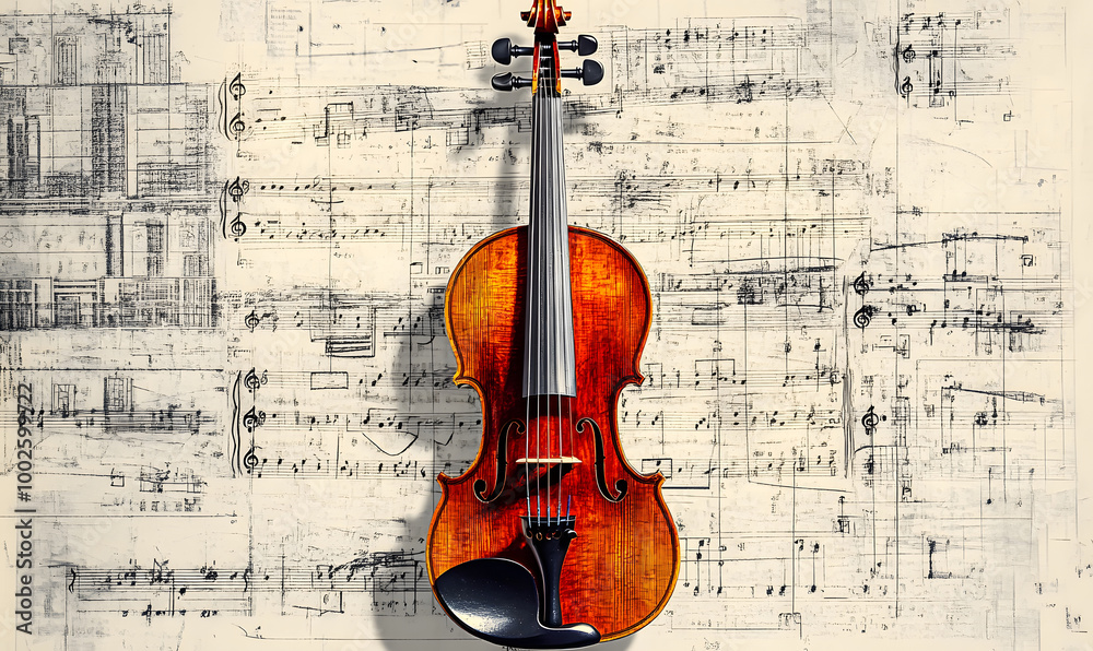 Artistic Violin with Musical Notes and Abstract Background Artistic Violin with Musical Notes and Abstract Background