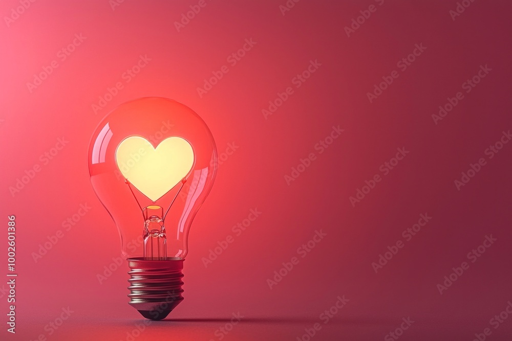 A lightbulb illuminated with a glowing heart icon, set on a soft, warm pink and red gradient background, representing love and passion-driven ideas A lightbulb illuminated with a glowing heart icon, set on a soft, warm pink and red gradient background, representing love and passion-driven ideas
