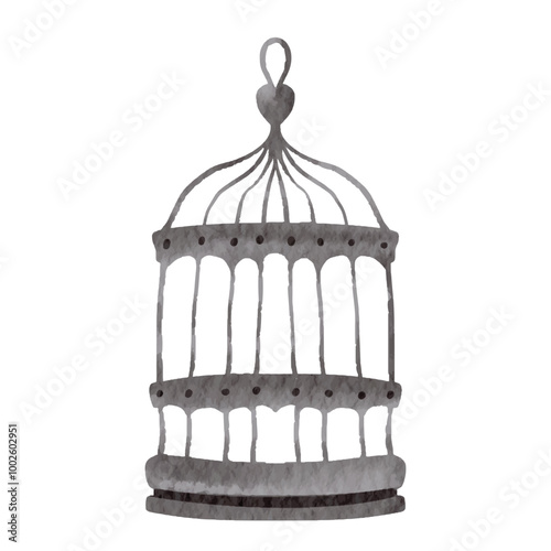 Watercolor Vintage Bird Cage Element Vector