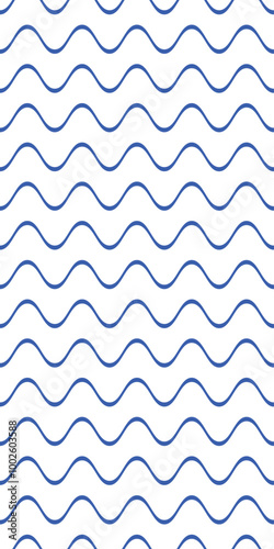 A repeating pattern of blue wavy lines on a white background, creating a fluid and rhythmic design.