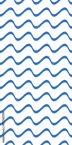 A repeating pattern of blue wavy lines on a white background, creating a rhythmic and fluid design.