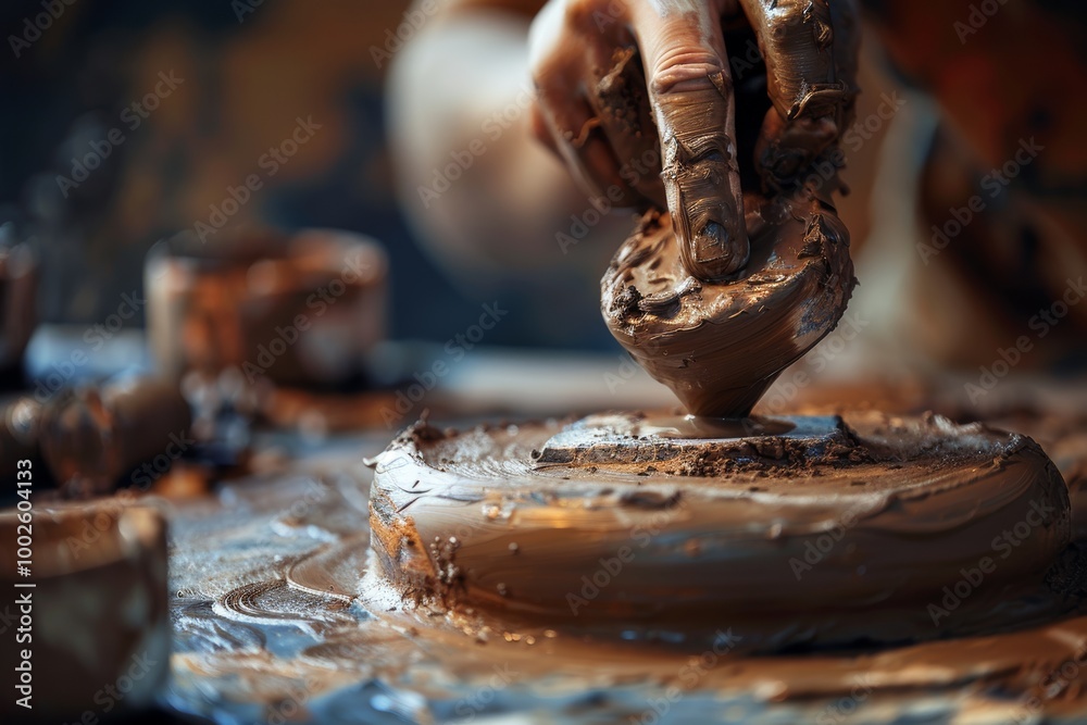 Hands shaping clay: artful pottery creation Hands shaping clay: artful pottery creation
